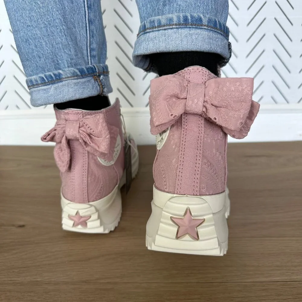 ❤️Converse Run Star Hike Hi 9.5 Women Shoes Dusty Pink Embroidered Bow A09781C
